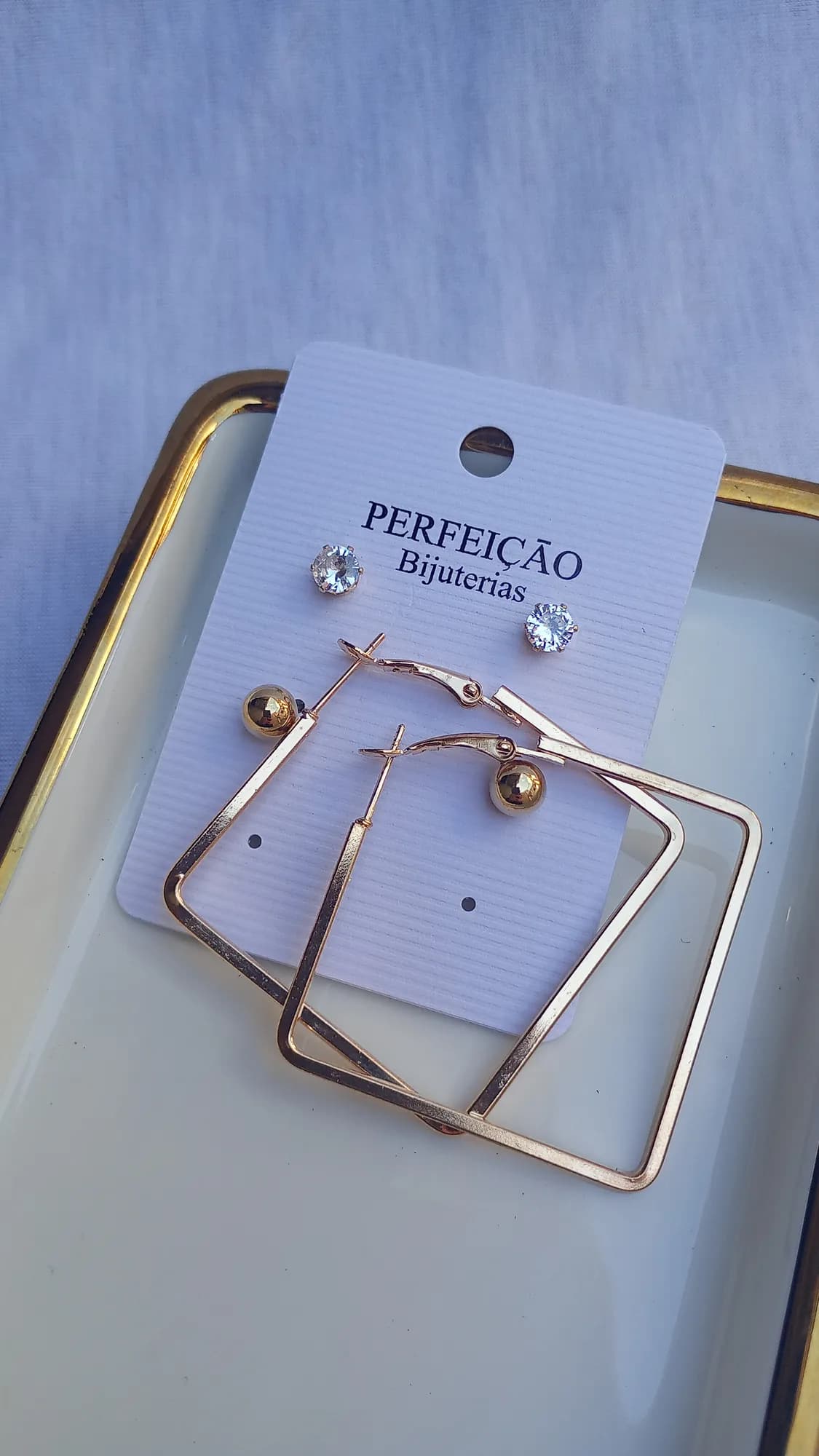 kit brincos quadrado dourado — foto 1